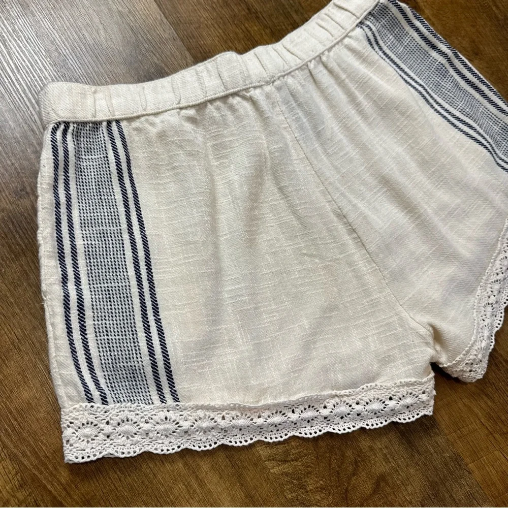 NWT Aerie Cotton Linen Stripe Lace Shorts Sz Medium Tie Waist - Picture 7 of 8